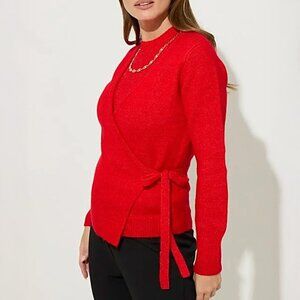 Vine & Love Bright Red Wrap Sweater Top Size M